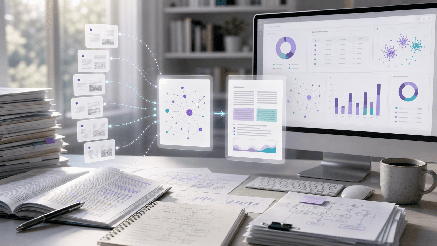 Academic research workspace showing papers transformed into structured synthesis
