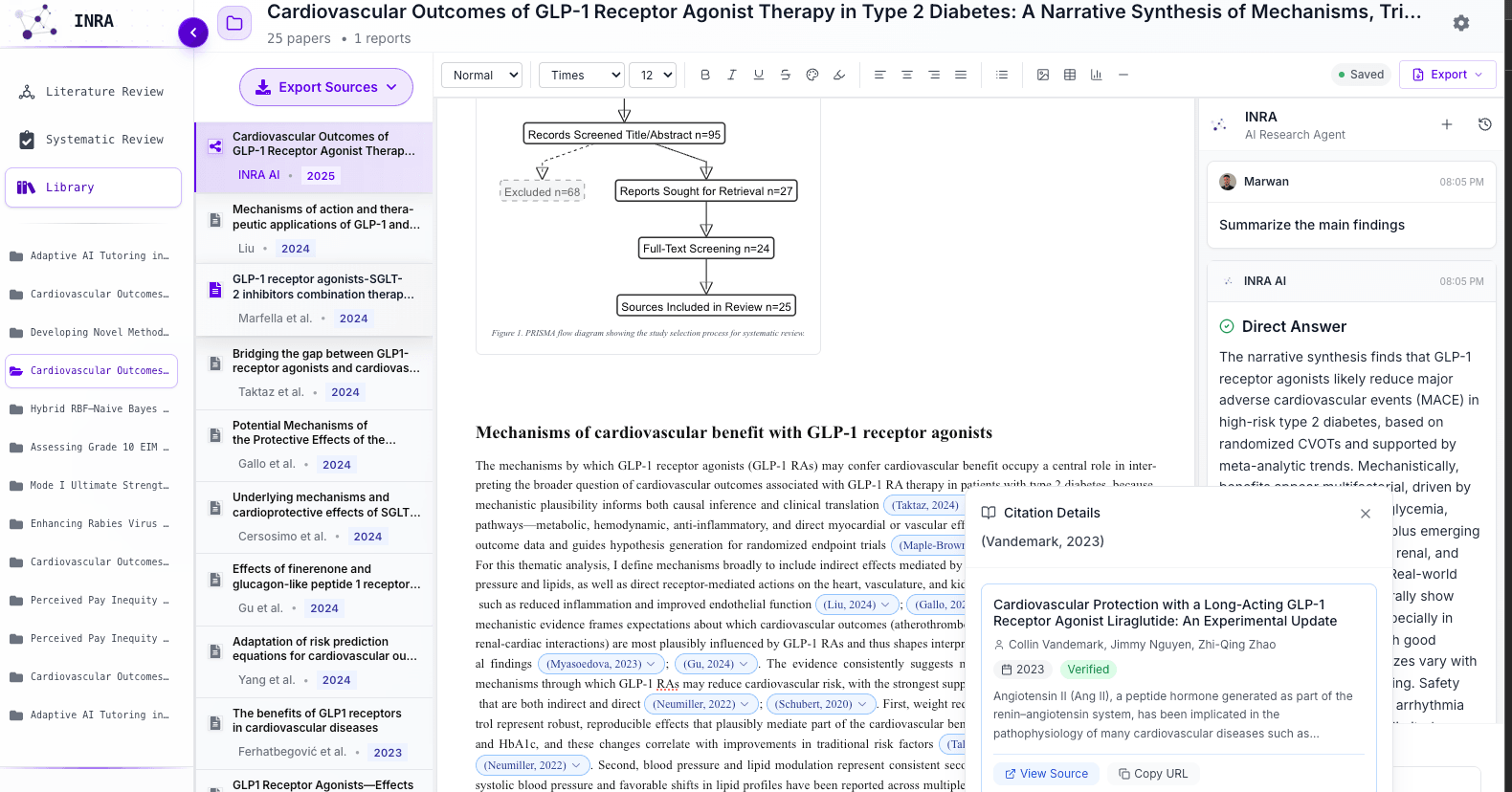 INRA AI Research Platform — a generated literature review with inspectable citations
